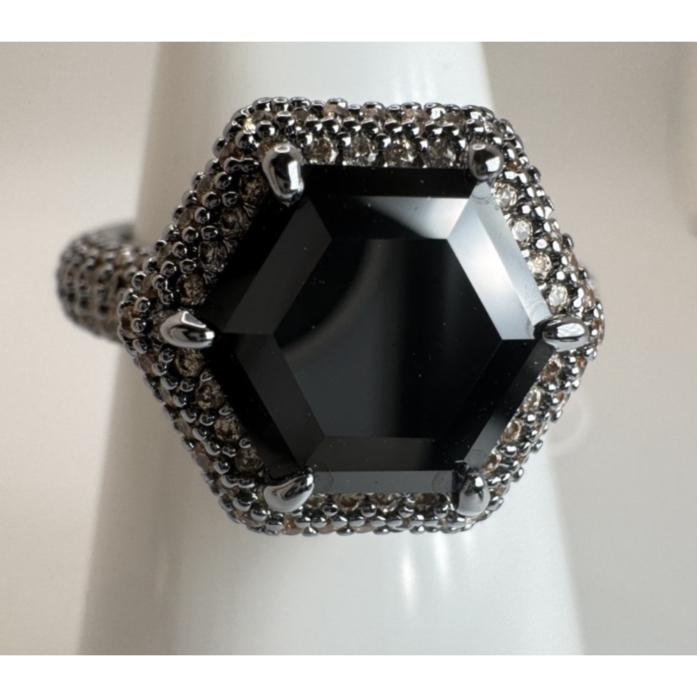 Bomb Party Sparkling Perfection Ring RG44606 Black Onyx CZ Hematite Size 8